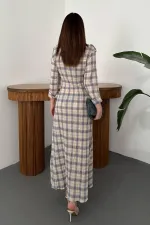 Wholesale Blue Pleated Plaid Dress