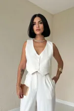 Ensemble veste, gilet et pantalon écru élégant en gros