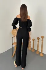 Toptan Siyah Yaka Bluz Ve Pantolon Siyah
