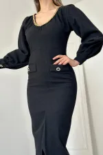 Robe noire à col large en gros