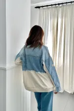 Veste en jean bleu tricotée garnie en gros