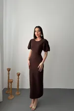 Robe marron à manches ballon en gros