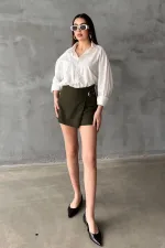 Jupe courte à boucles kaki en gros