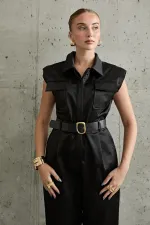 Toptan Siyah Vatkalı Kemerli Tulum