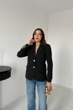 Toptan Siyah Gold Düğmeli Blazer Ceket