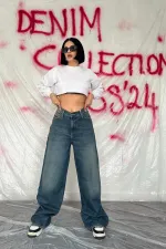 Wholesale Navy Blue Wide Leg Jeans