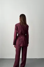 Wholesale Plum Glossy Belted Suit