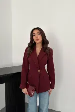 Toptan Bordo Belden Oturtmalı Blazer Ceket