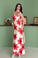 Toptan Sarı Boyundan Fularlı Elbise