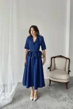 Ensemble veste à volants fine et jupe froncée bleu marine en gros