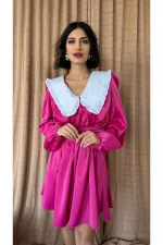 Toptan Fuşya Bebe Yakalı Elbise