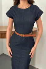 Toptan Mavi İnce Kot Uzun Elbise