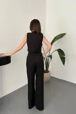 Wholesale Black Asymmetrical Vest and Pants Set
