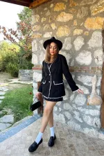 Veste en daim noir rayée et garnie, en gros