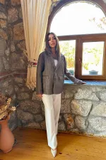 Toptan Kahverengi Çizgili Yün Ceket