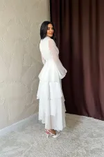 Toptan Beyaz Bel Detaylı Elbise