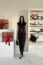 Toptan Siyah Vatkalı Kemerli Tulum