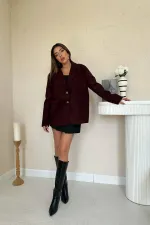 Toptan Bordo Çizgili Yün Ceket