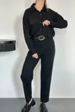 Toptan Siyah Yıkamalı Gömlek Ve Pantolon Takım