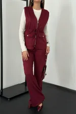 Toptan Bordo Süet Yelek Pantolon Takım