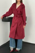 Toptan Bordo Reglan Kollu Süet Trençkot