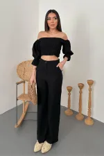 Toptan Siyah Yaka Bluz Ve Pantolon Siyah