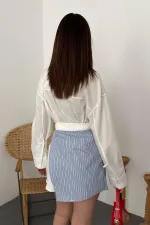 Toptan Beyaz Çizgili Etek Şort