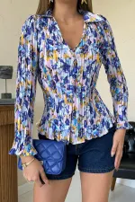 Toptan Lila Piliseli Çiçek Desen Gömlek