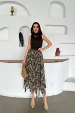 Jupe fendue en mousseline bleu marine à motifs, vente en gros