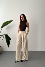 Pantalon confort plissé beige en gros
