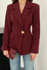 Toptan Bordo Belden Oturtmalı Blazer Ceket