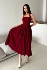 Robe en lin bordeaux à col licou en gros