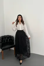 Toptan Siyah Dantelli Uzun Etek