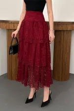 Jupe superposée en dentelle bordeaux en gros