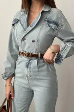 Salopette en jean bleu délavé à la neige en gros