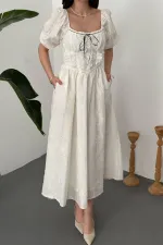 Wholesale Ecru Lace Detailed Embroidered Dress