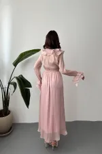 Toptan Pudra Fırfırlı Bluz Lastikli Etek Takım