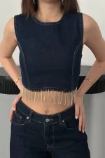 Toptan Mavi Altı Zincirli Bluz