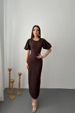 Robe marron à manches ballon en gros