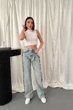 Wholesale Snow Wash Side Slit Jeans