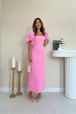 Robe rose à manches brodées en gros