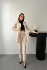 Ensemble chemise beige et pantalon à pression en gros