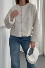 Wholesale Ecru Plush Short Jacket
