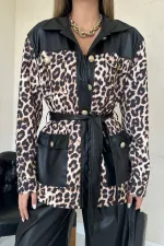 Costume léopard garni de cuir noir en gros