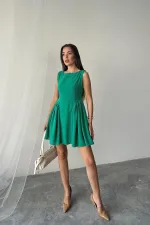 Robe mini froncée en lin vert en gros