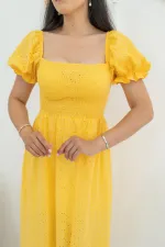 Toptan Sarı Tokalı Fisto Elbise