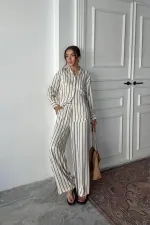 Toptan Mavi Çizgili Saten Takım