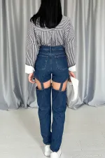 Toptan Mavi Askılı İki Parça Jeans Pantolon