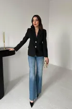 Toptan Siyah Gold Düğmeli Blazer Ceket