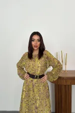 Toptan Yeşil Fırfırlı Şifon Elbise